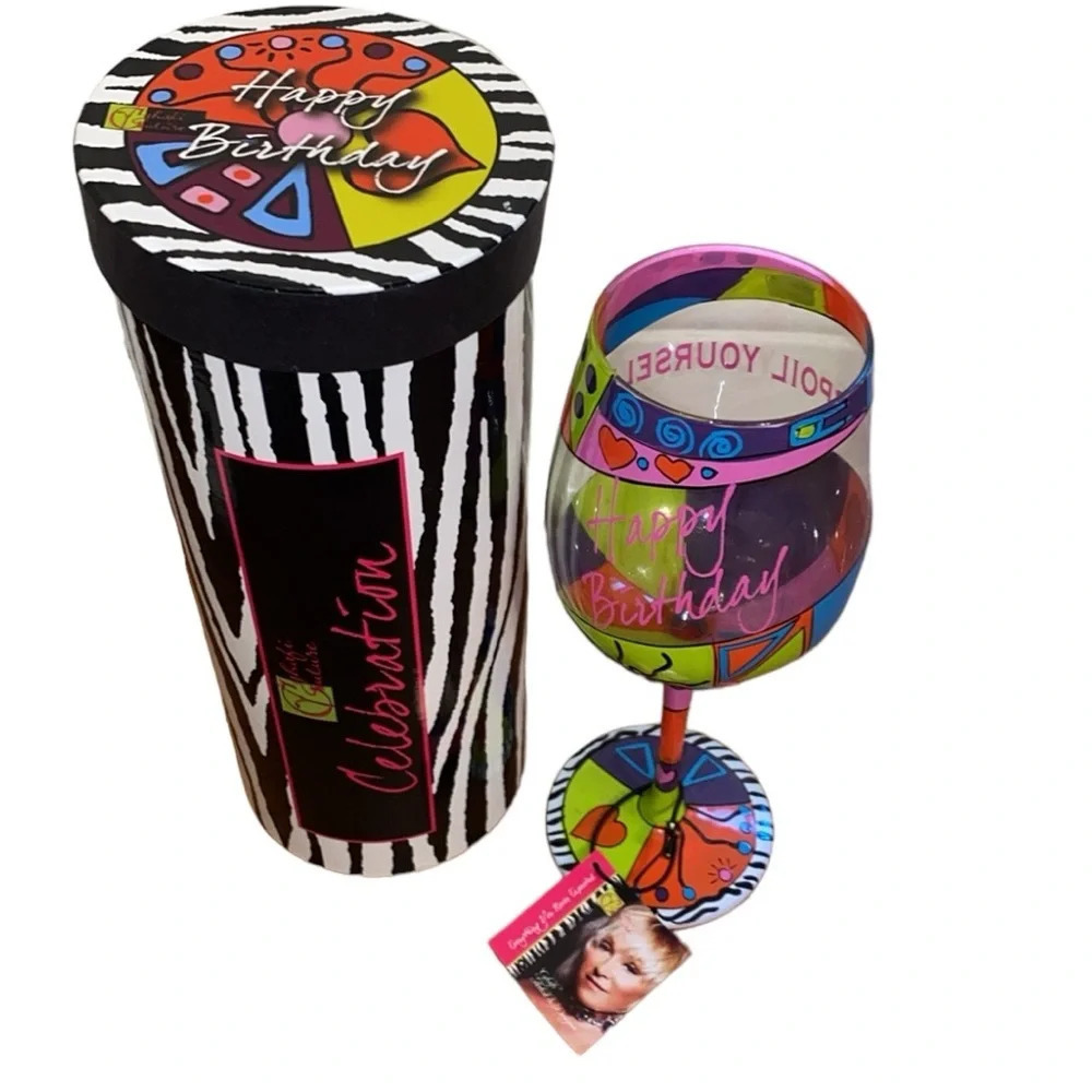 NWT Hand Painted Birthday Wine Glass in Gift Box